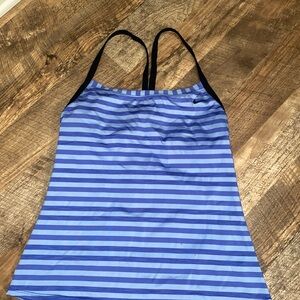 ReducedNIKE Women's Streamline Racerback Striped Tankini Swim Top BlueSize Large